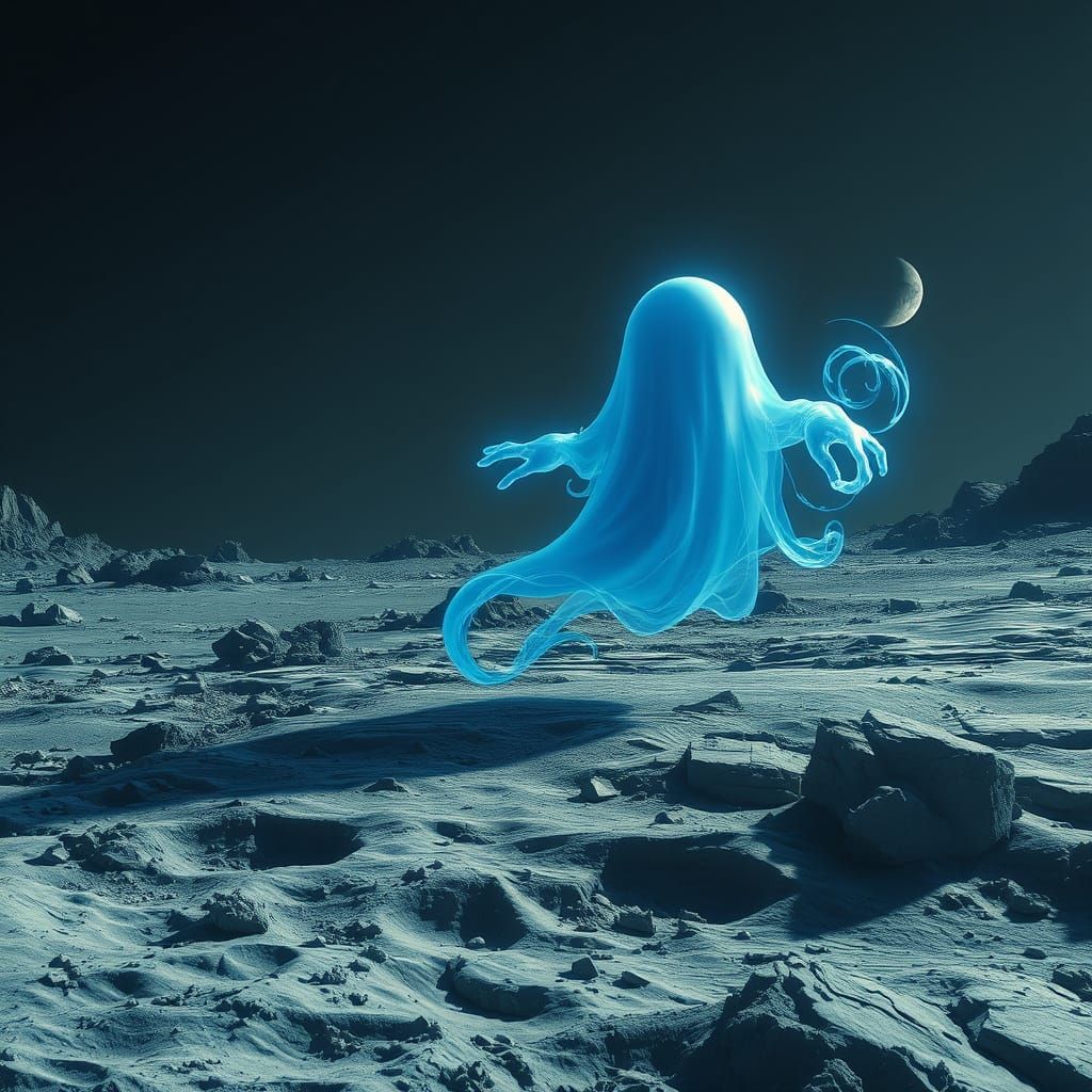 Otherworldly Blue Specter Descends Upon Lunar Terrain