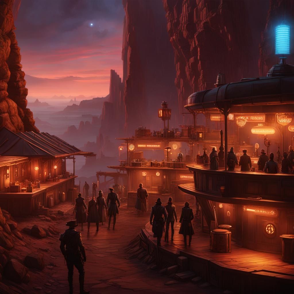 Cyberpunk Bar in Wild West Mining Town