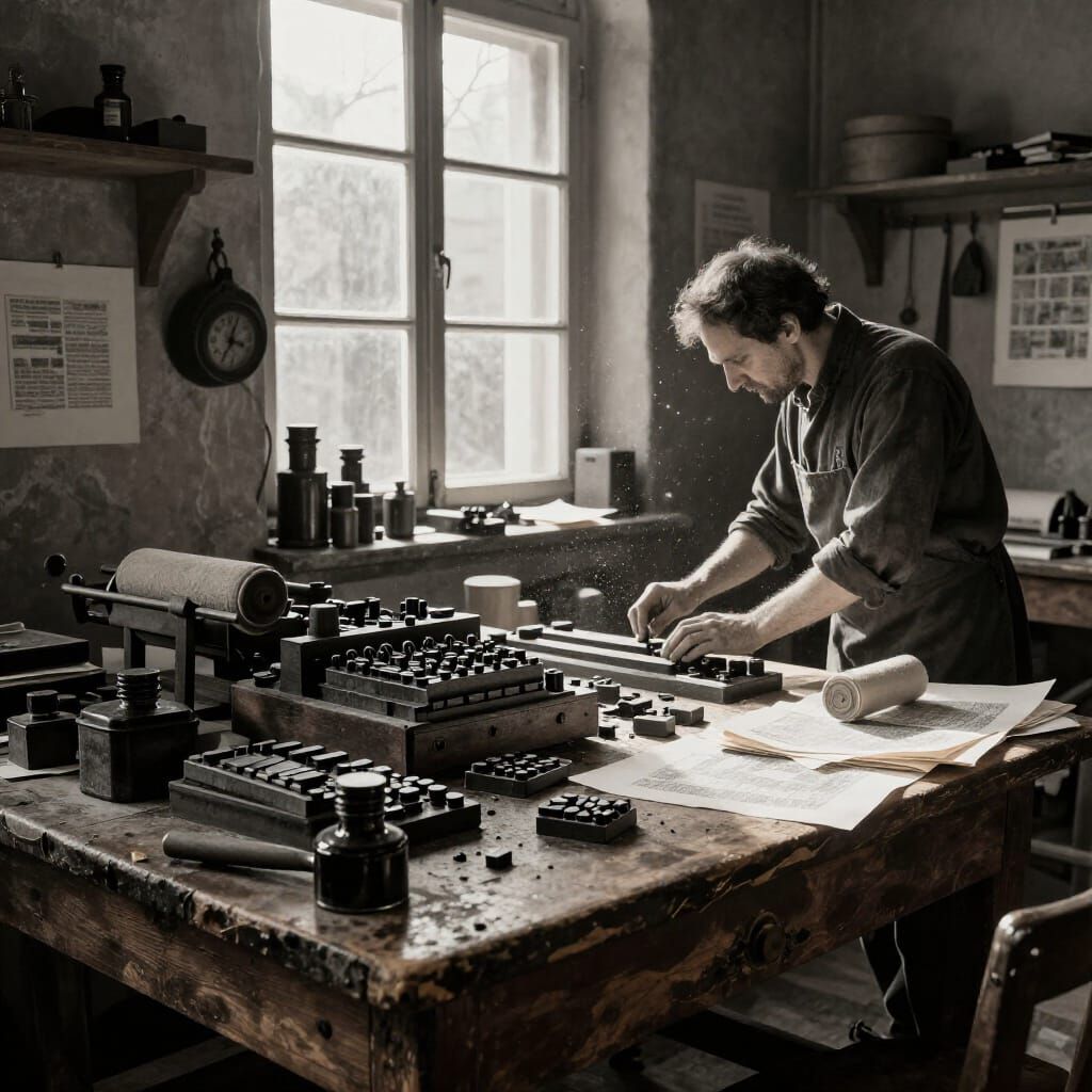Old Print Shop with Dürer-Inspired Engraving Style