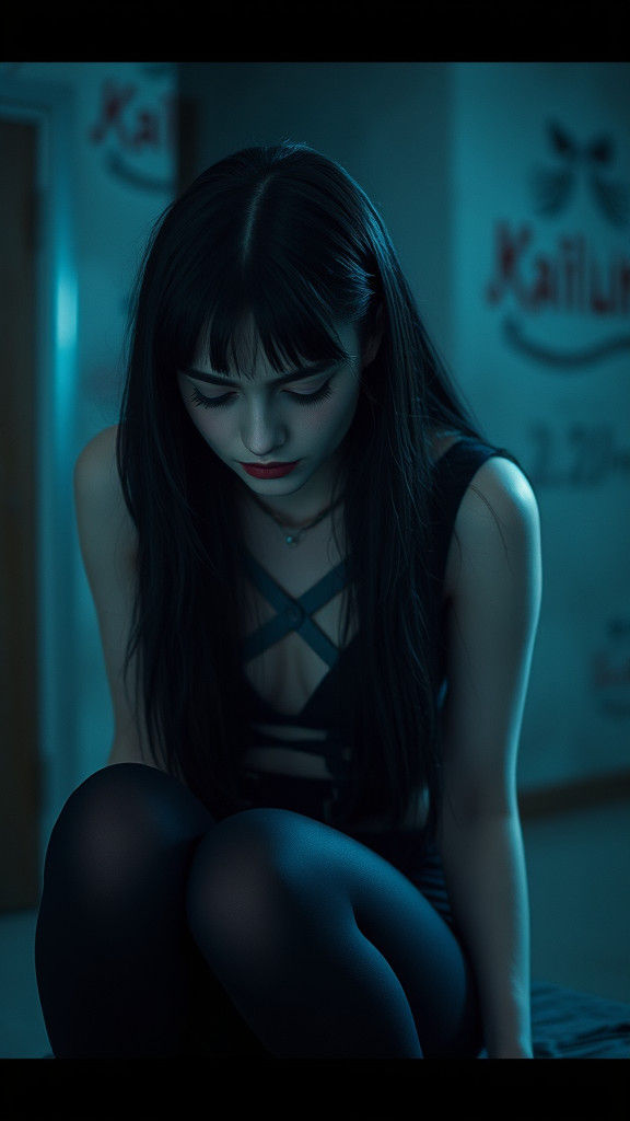 Sad Vampire Girl in Cinematic Film Still