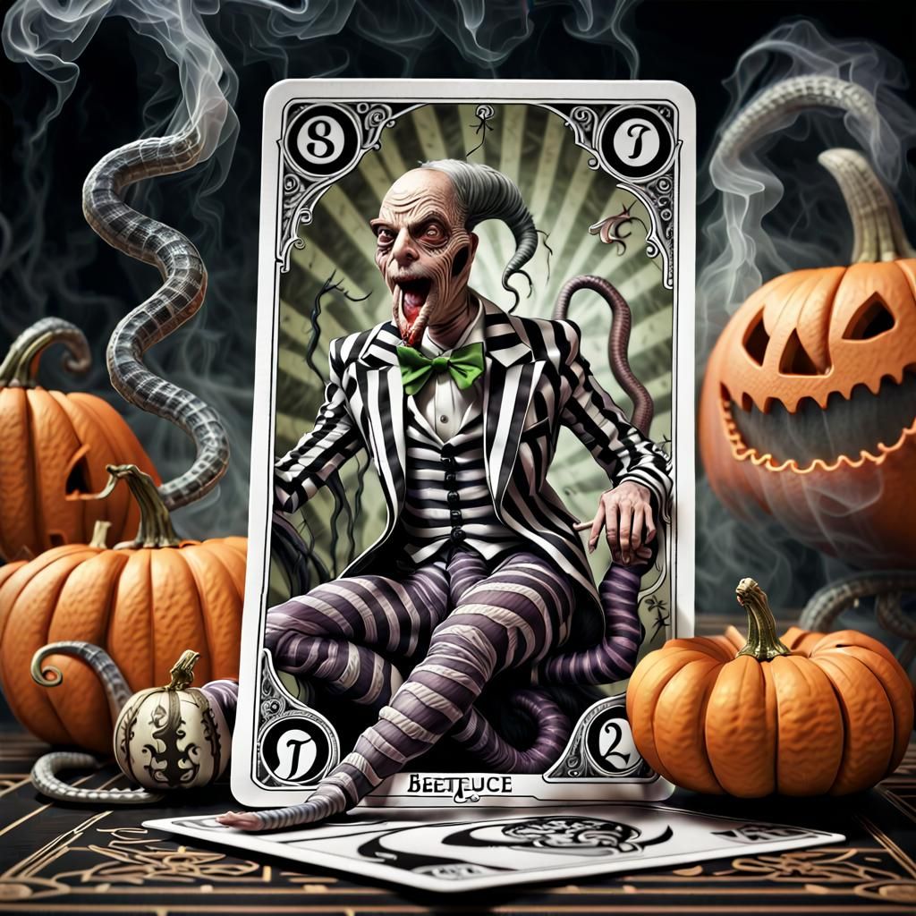 Beetlejuice Snake Tarot Card in Hyperrealistic Style