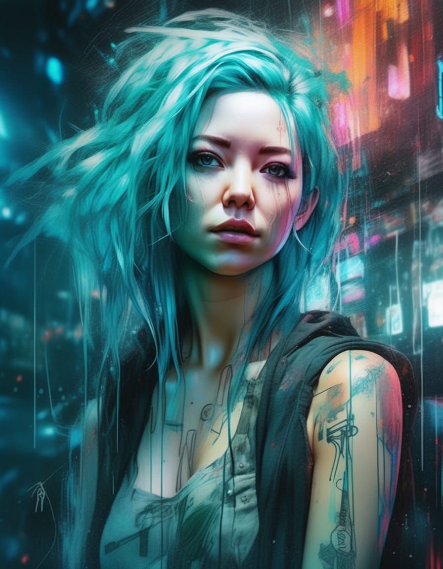 Neon Cyberpunk Goddess Digital Illustration