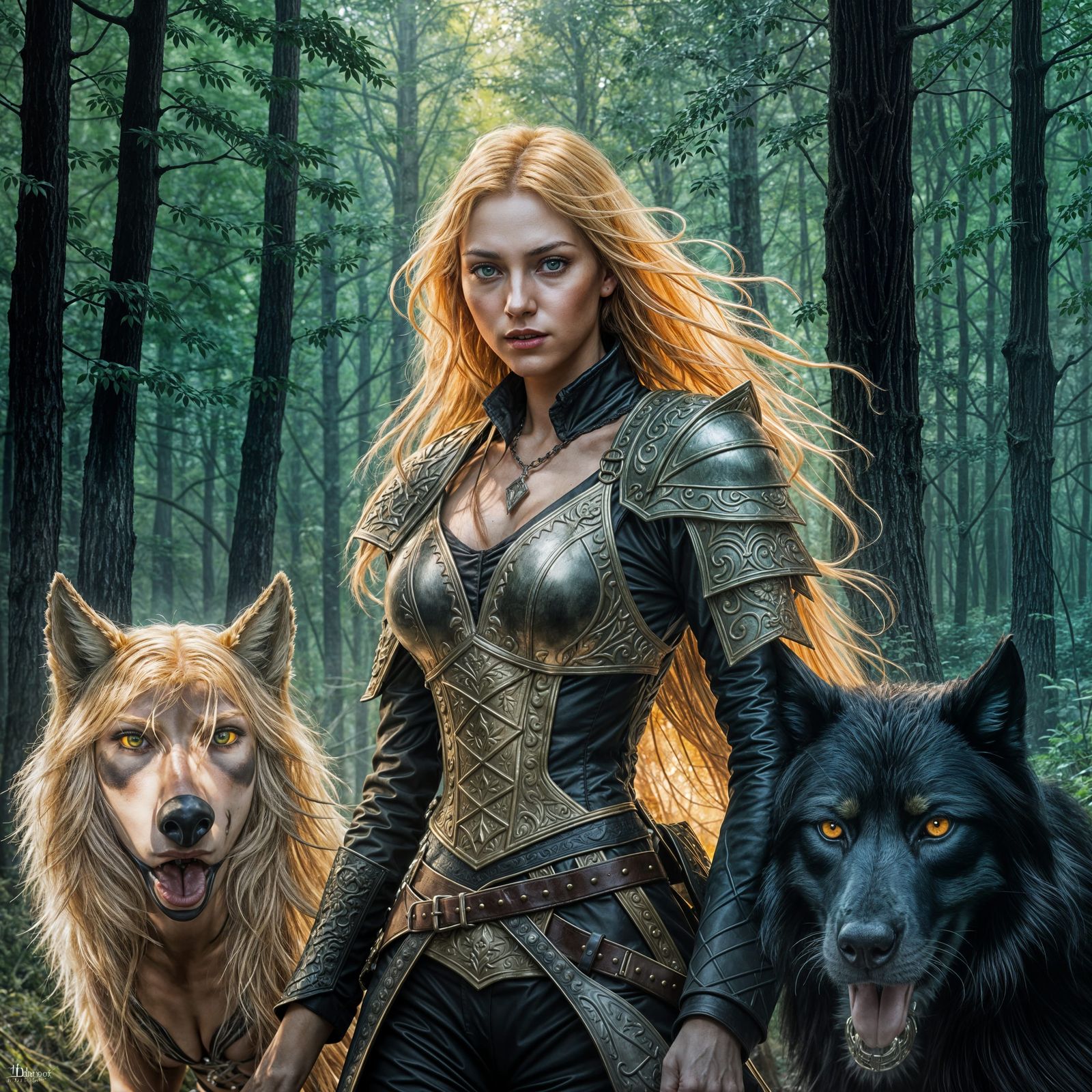 Vampire with Wolves in Forest Clearing, DnD Style