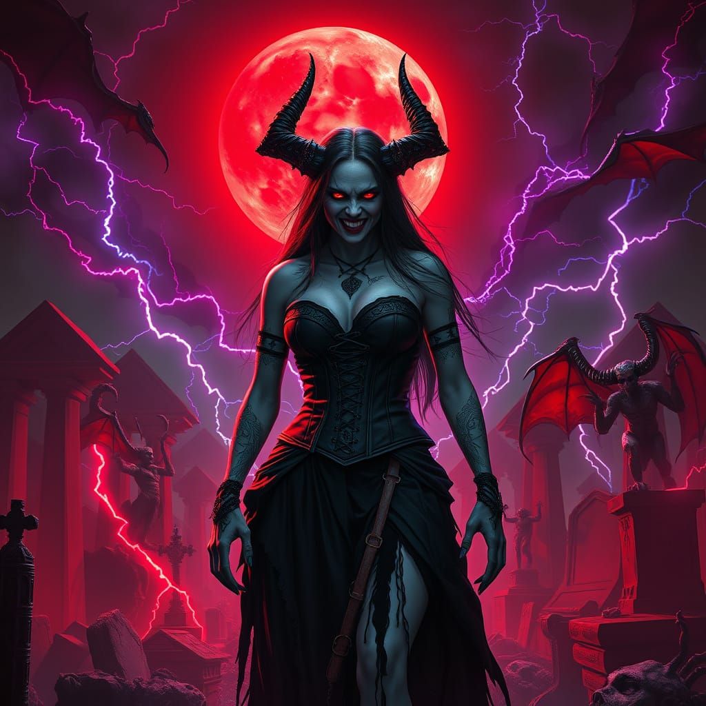 Vampire Sorceress in Cursed Cemetery, Dark Fantasy Horror