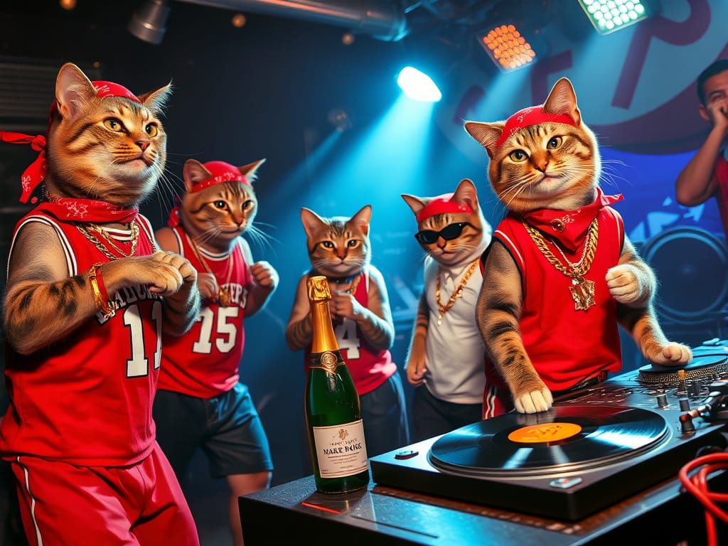 Cats Dancing in a Nightclub in Hip Hop Style