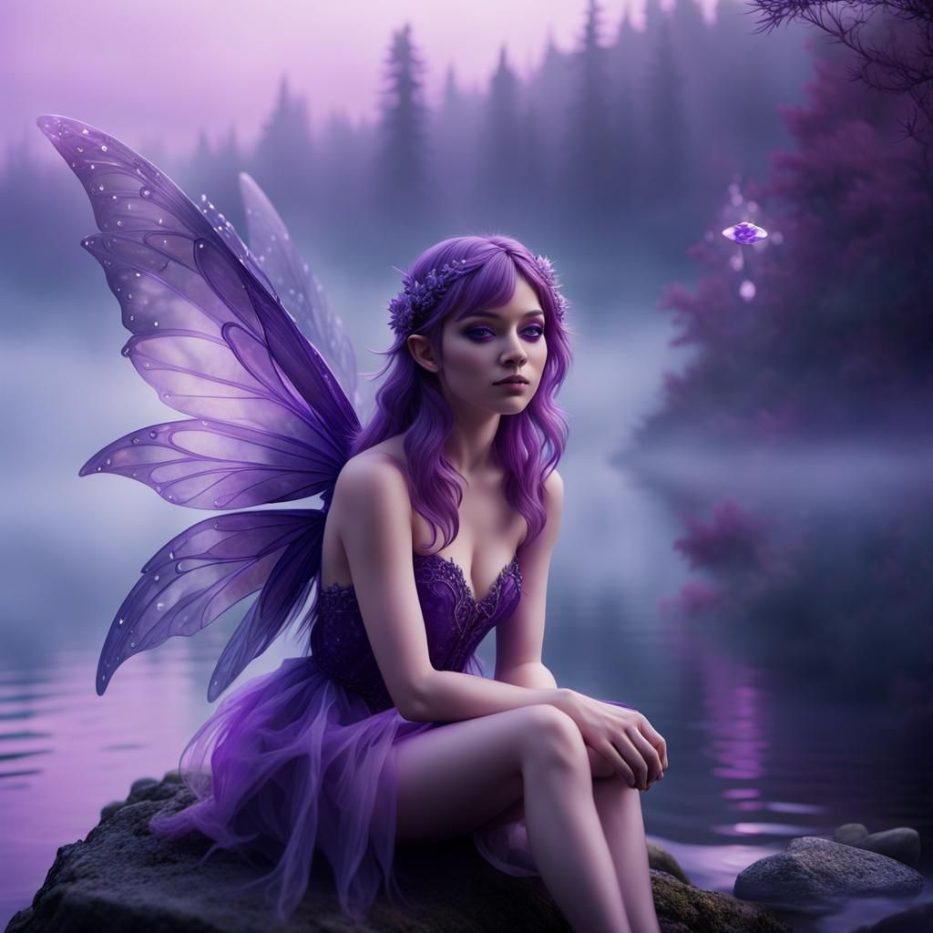 Fairy with Crystal Wings in Misty Forest