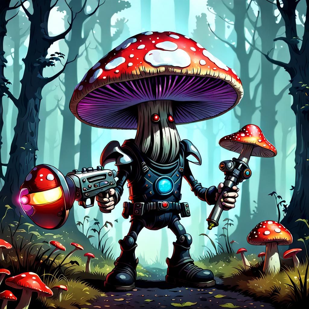 Gothic Mushroom Man with Raygun