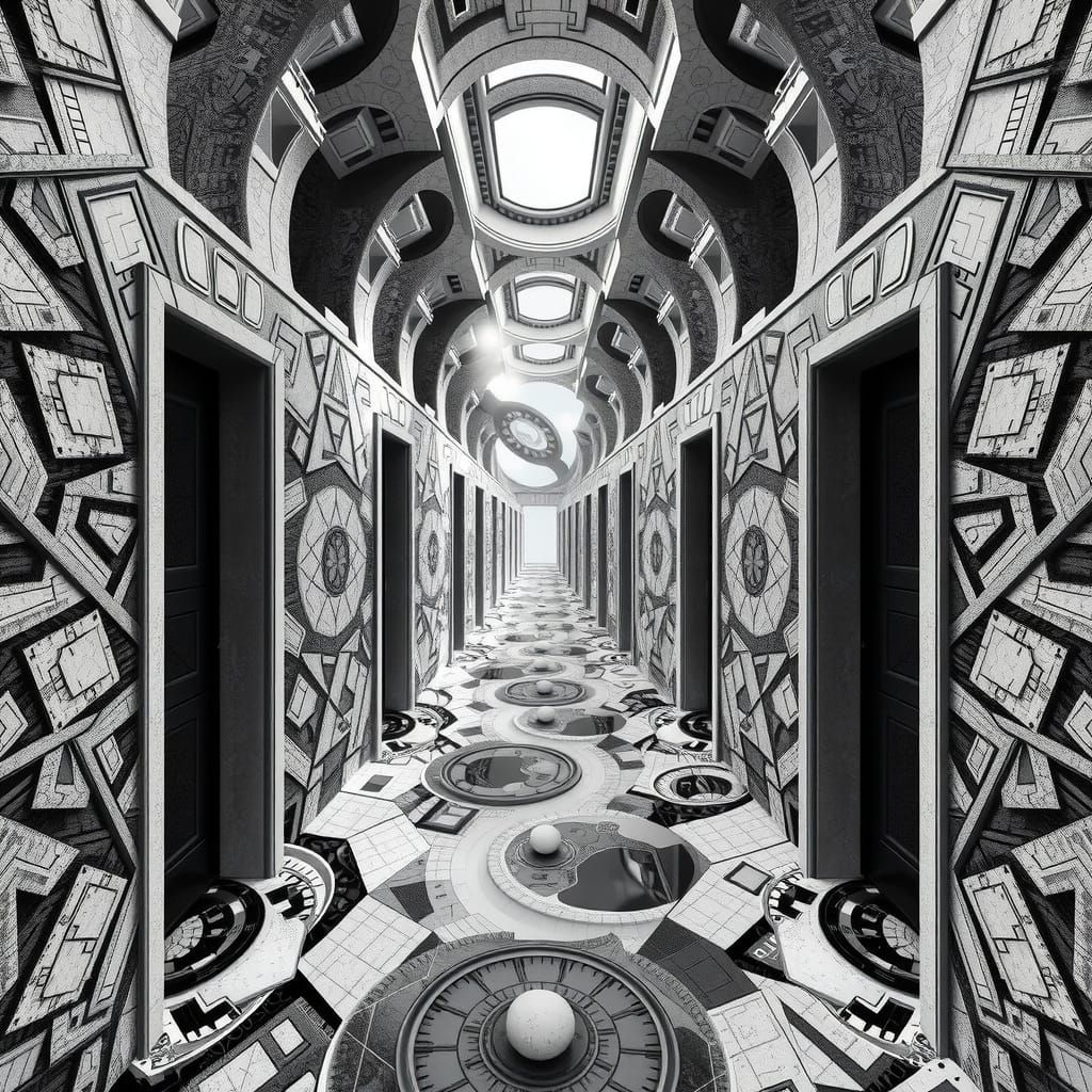 Escher-Inspired Doors in Sci-Fi Dreamscape