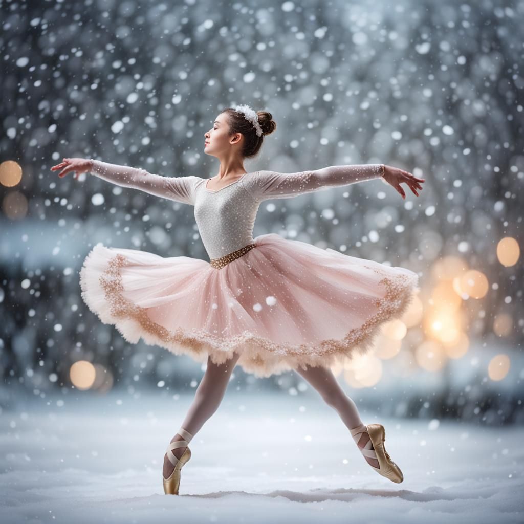 Ballerina Arabesque in Falling Snow: Photography