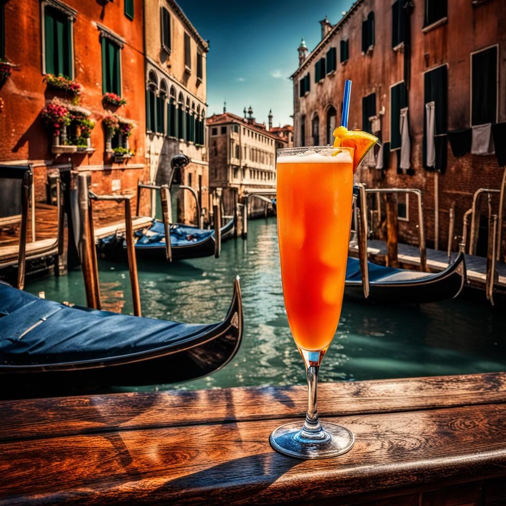 Bellini Cocktail in 1930s Venice: Hyperrealistic Street Scen...