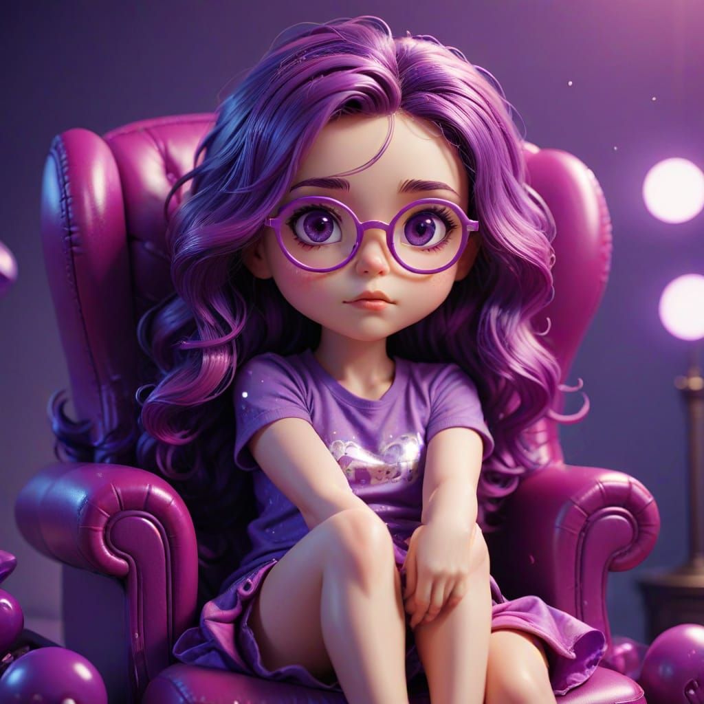 Anxious Chibi Lady in Fuschia Chair, Candy Core Art