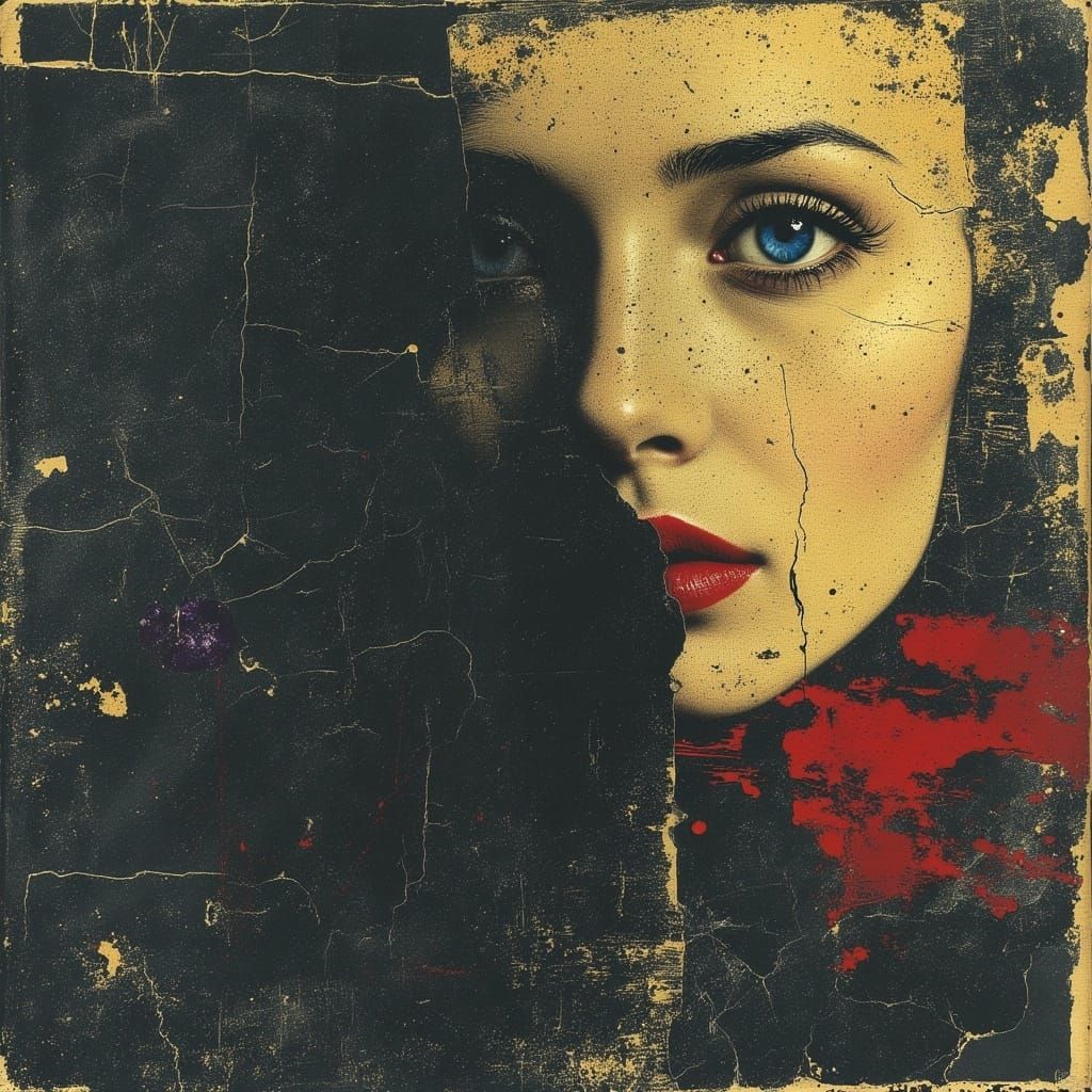 Liquid Gold Woman Portrait in Dark Minimalist Style