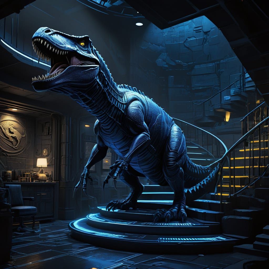 Multi-Tiered Batcave Blueprint in Neon Noir Style