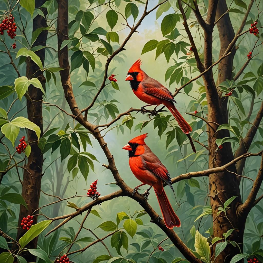 Red Cardinal Portrait in an Ornate Style