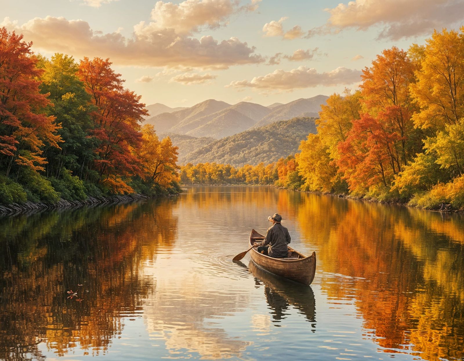 Autumn River Scene in Impressionistic Style