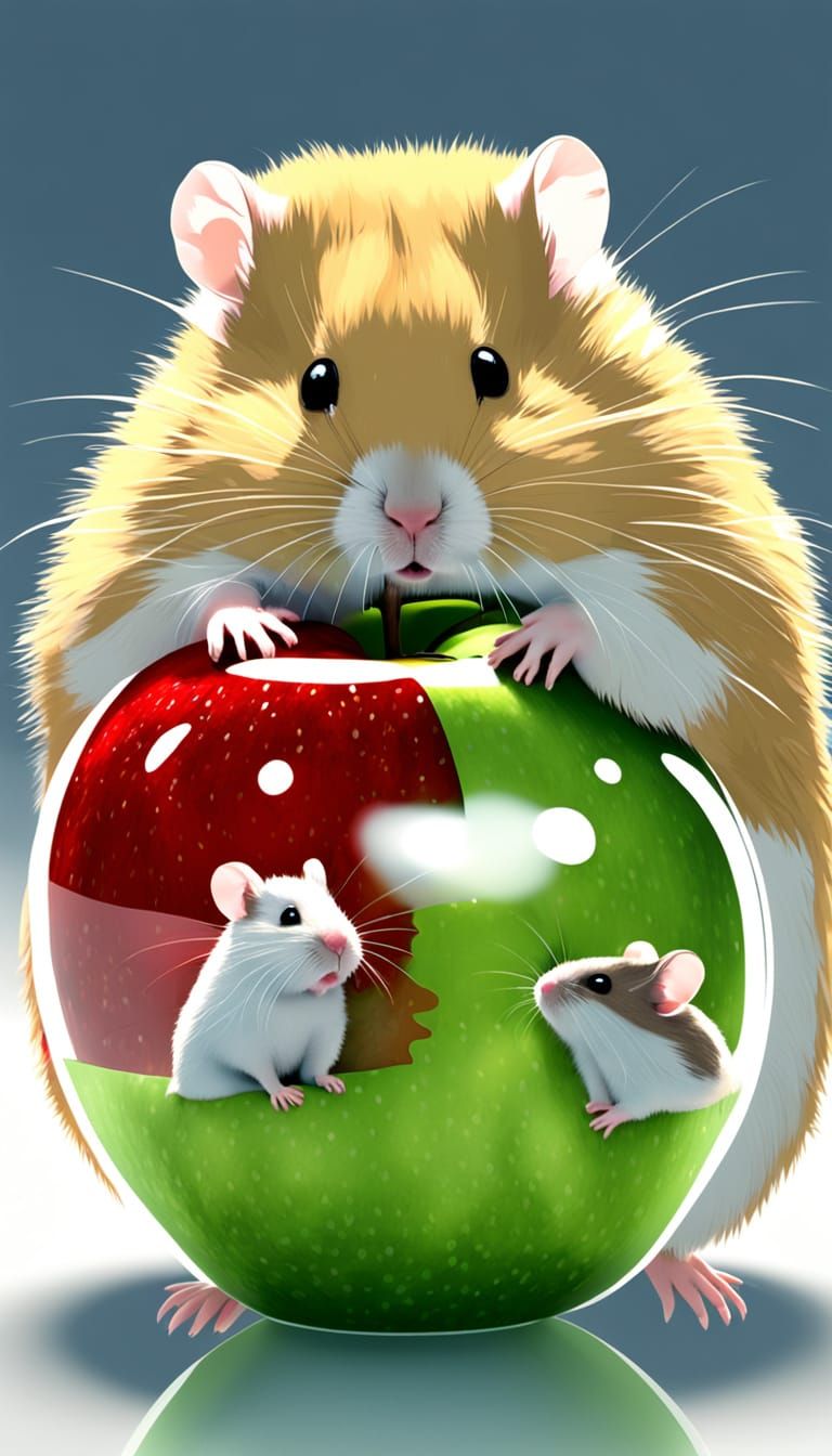 Hamsters in a Glass Apple: 3D Double Exposure