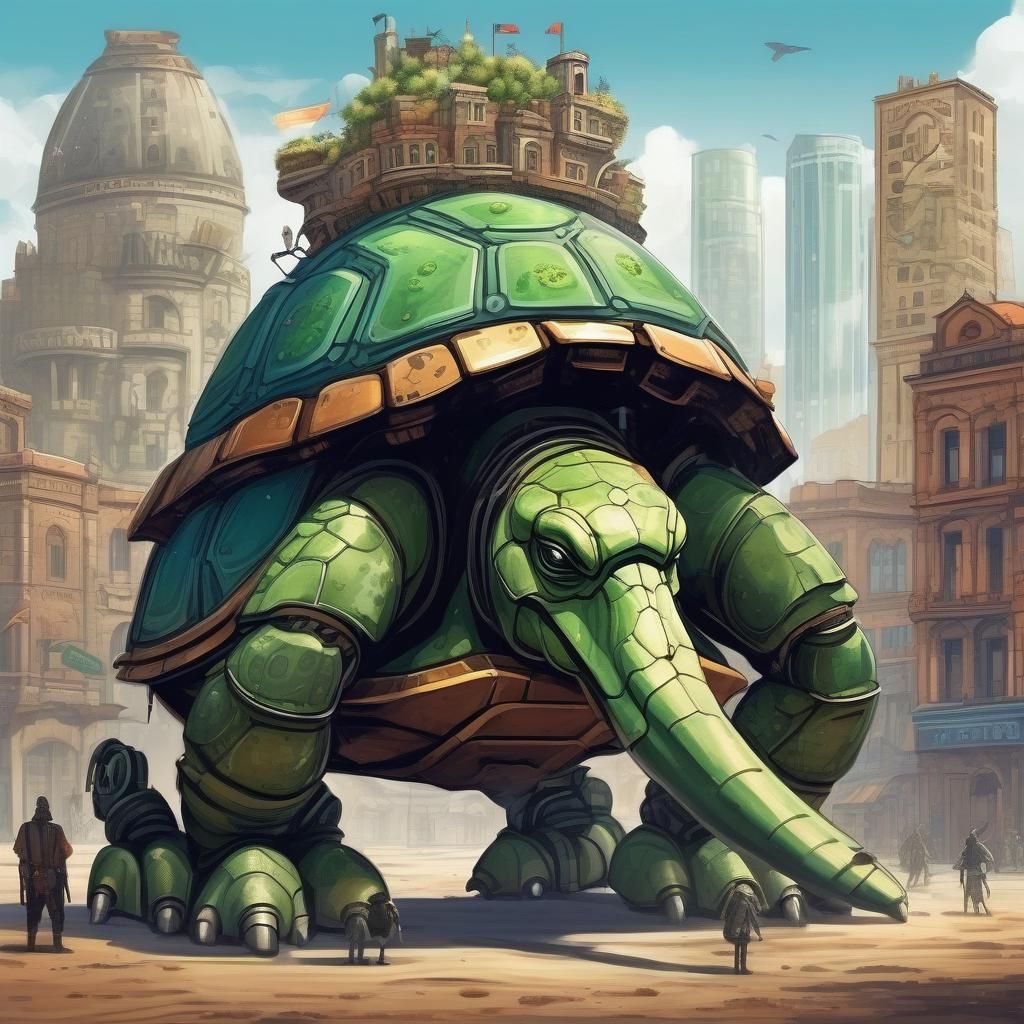 Mechanical Turtle City in Desert Landscape