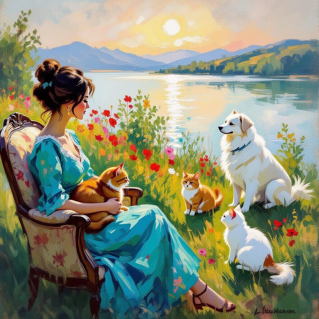 Woman with Cat in Armchair, Cats Play in Altai Nature Reserv...