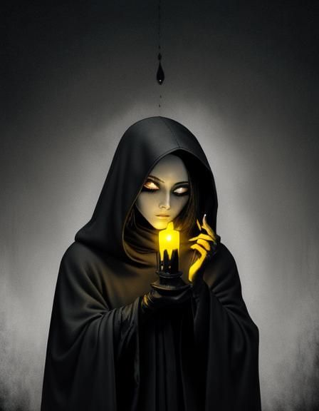 Ethereal Horror: Cloaked Woman with Lantern