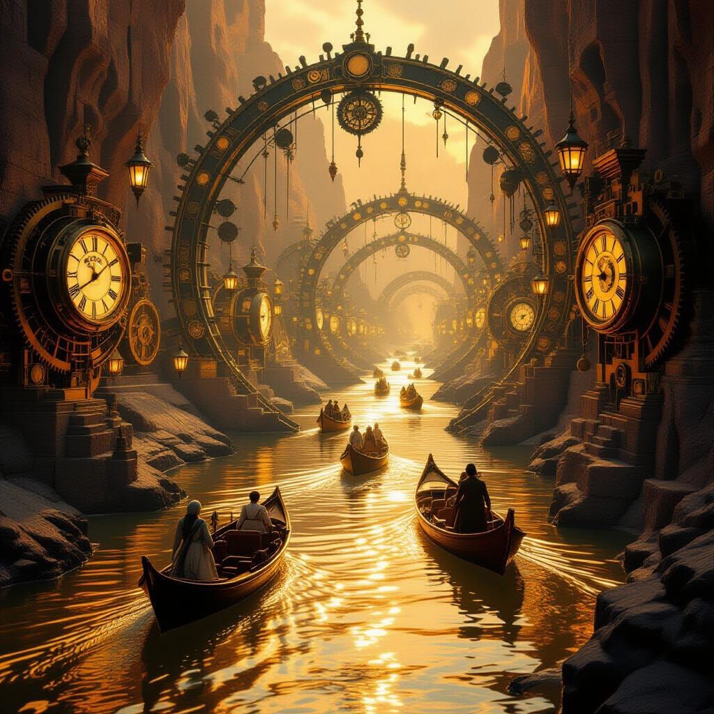 Golden River Drifting Past Ancient Clockwork Canyon