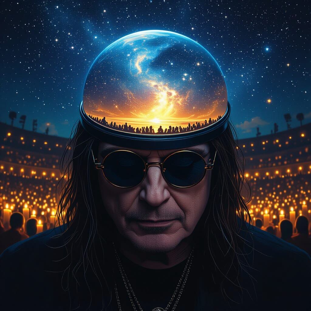 Ozzy Osbourne Silhouette with Starry Night Sky