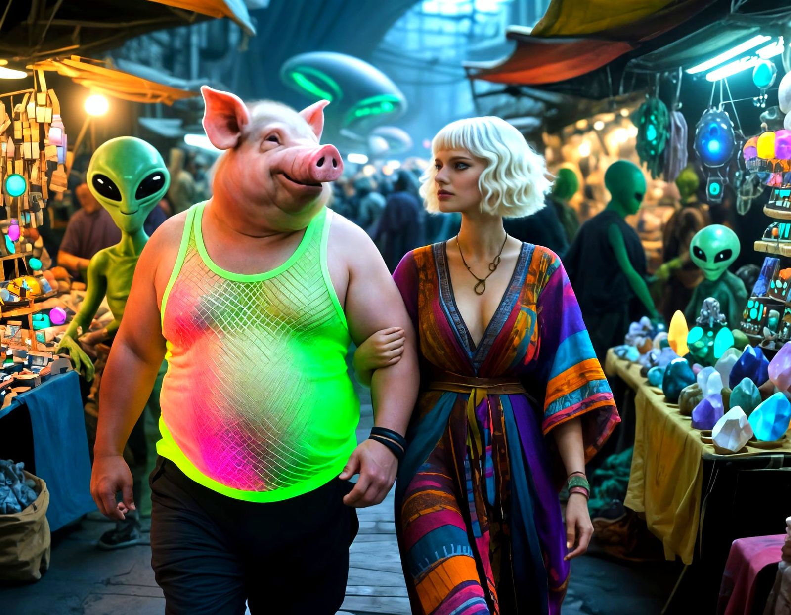 Bustling Alien Market with Extraterrestrial Merchants