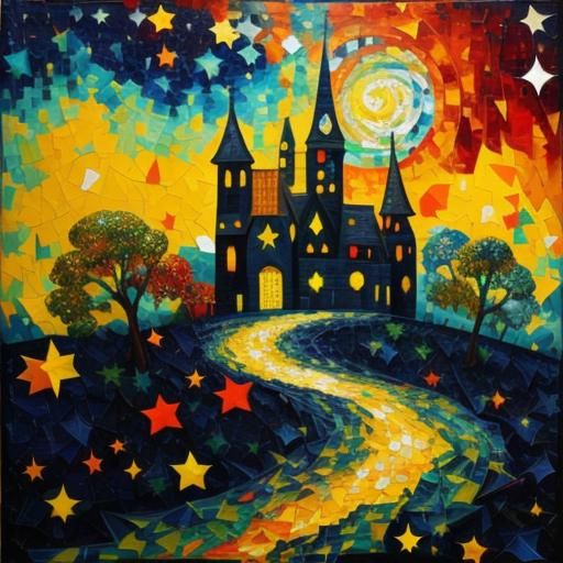 Starry Night: Mosaic Patchwork in Expressionist Style