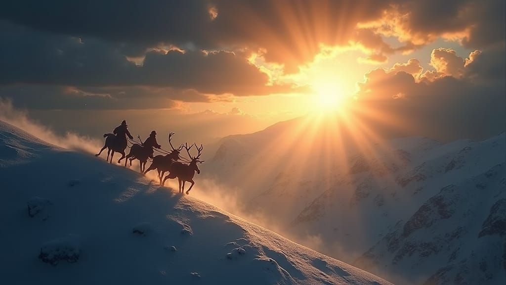 Santa Claus Sleigh Ride in Cinematic Snowy Sky