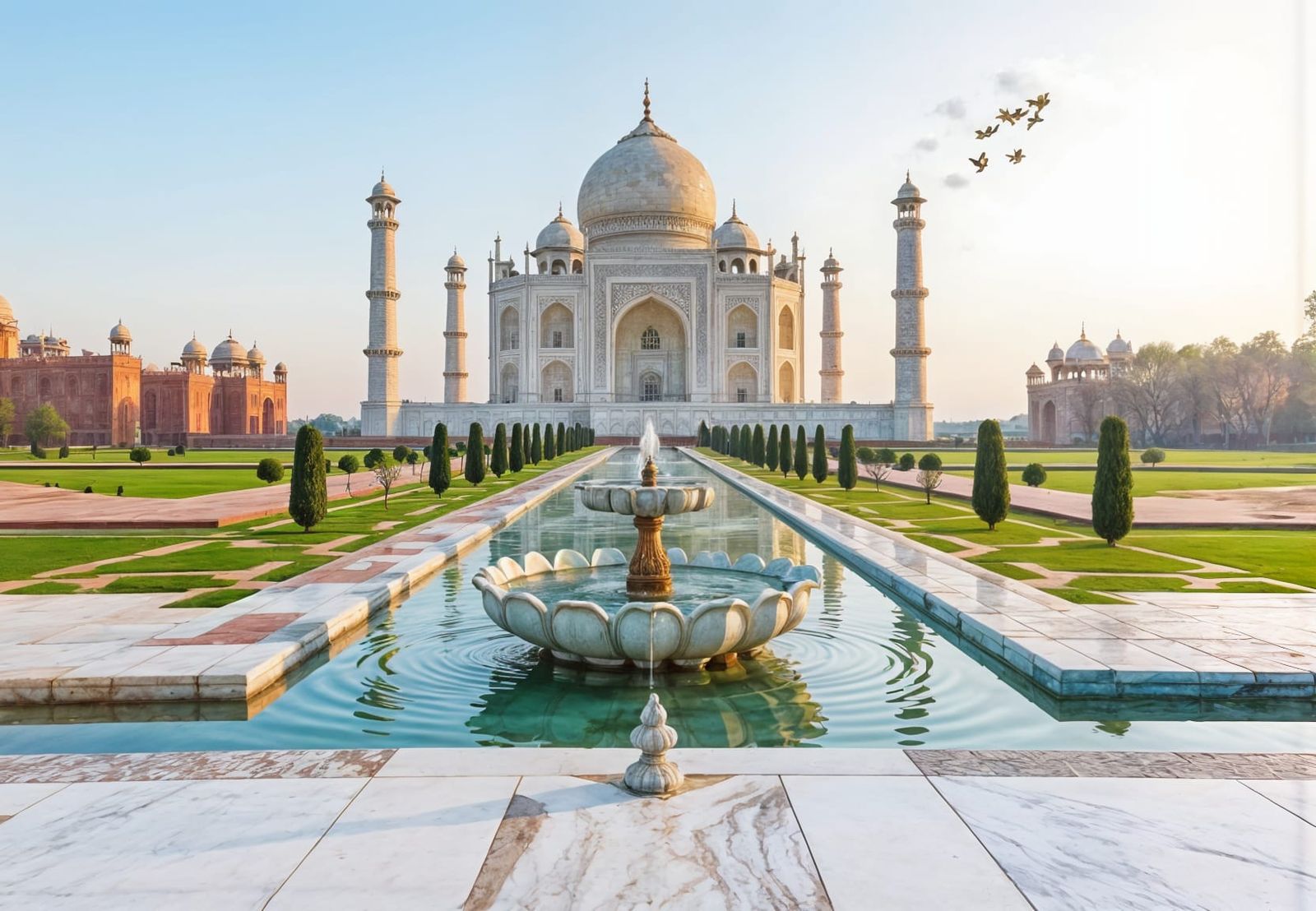 Ornate Mughal Palace with Grand Fountain