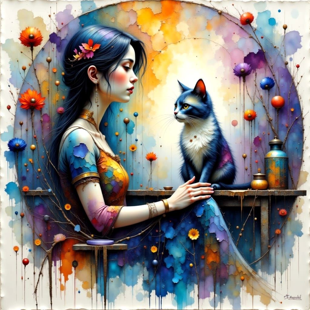 Painter's Studio: Mixed Media Watercolor with Cat