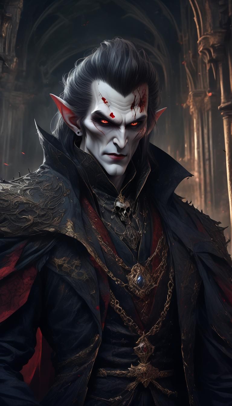 Regal Vampire King with Crimson Eyes