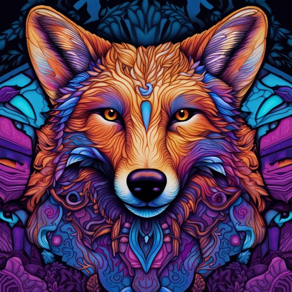 Laughing Coyote in Mixed Media Style