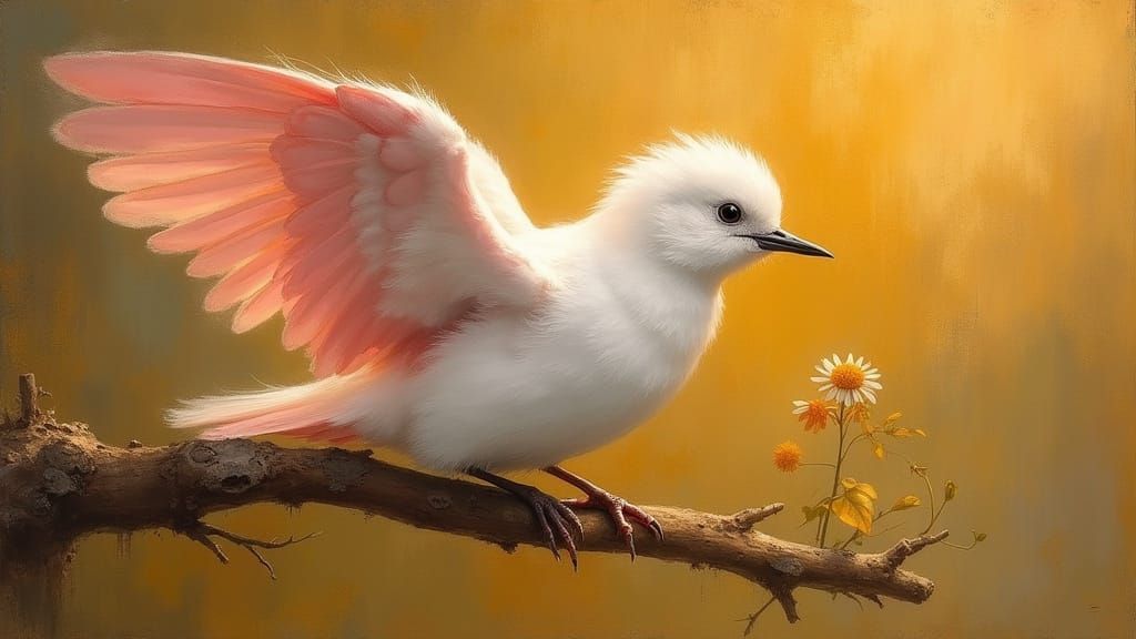 Elegant White Bird with Pink Wings as Fine Art
