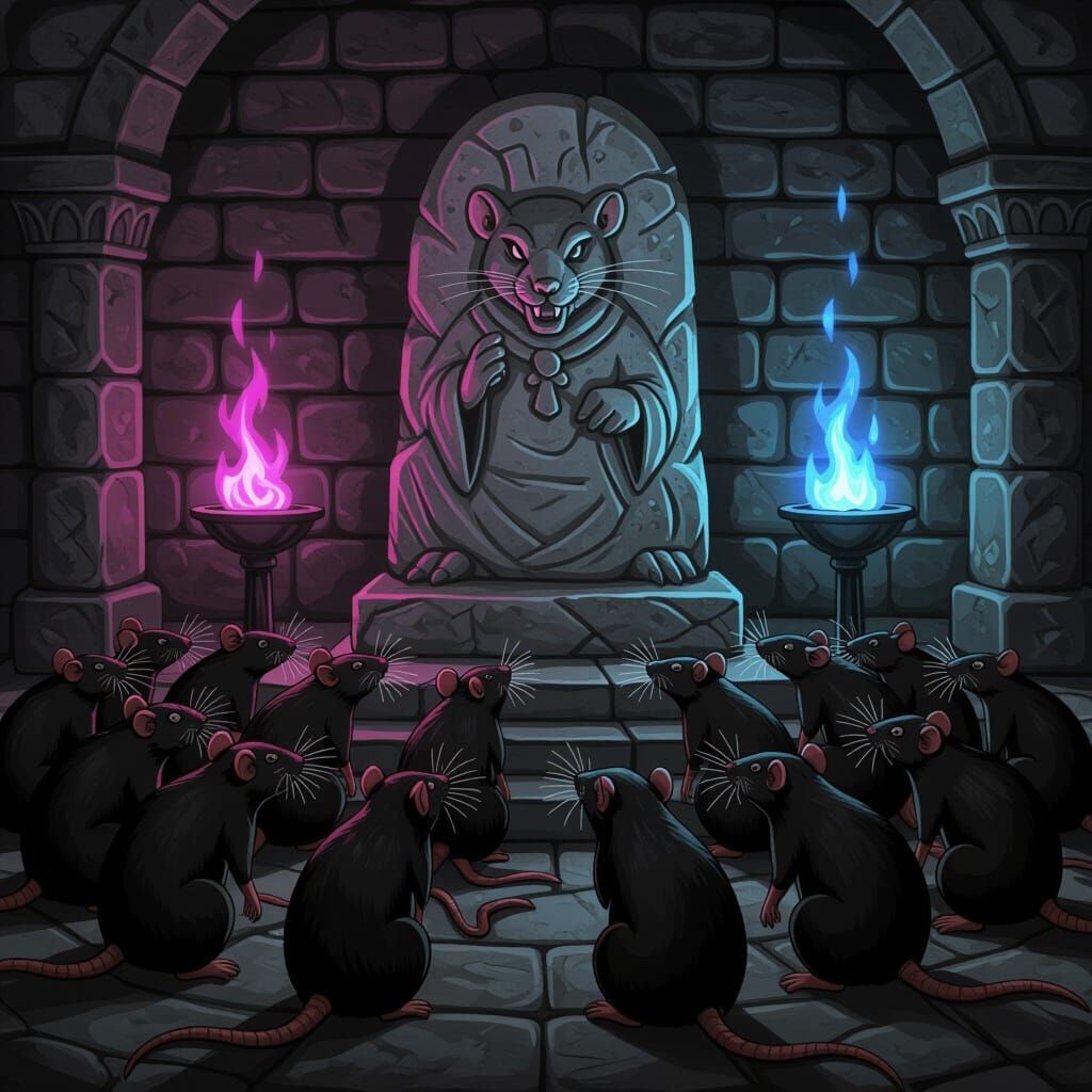 Black Rats Worship a Rat God on Stone Altar