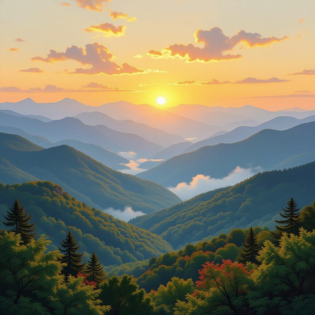 Great Smoky Mountains Landscape in Hudson River Style