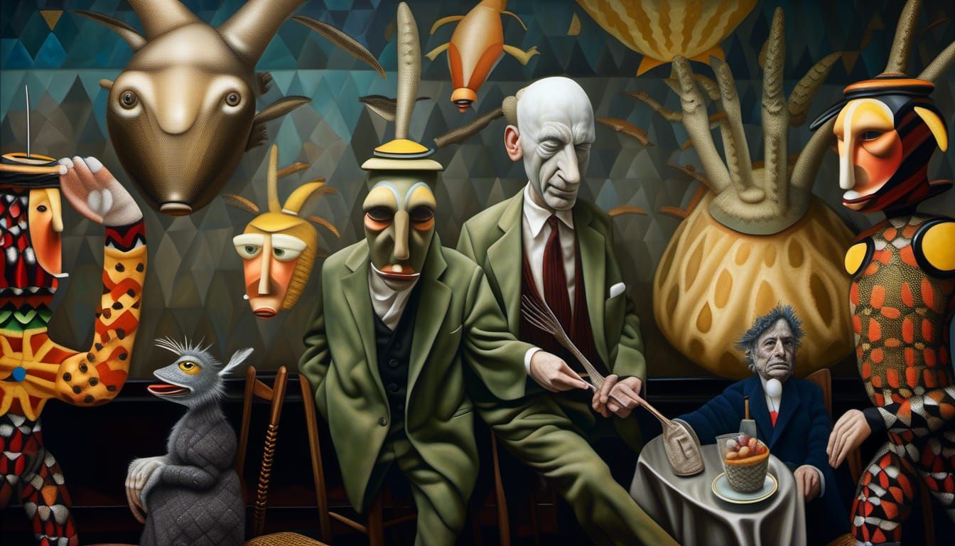 Hyperrealistic Waiter Serving Dinner, Magical Realism