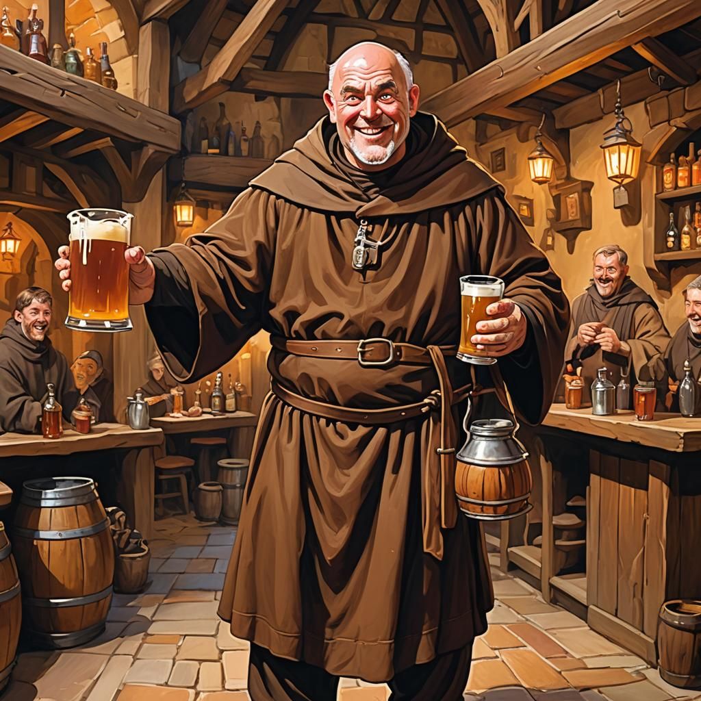 Comedic Caricature of Friar Tuck in Tavern