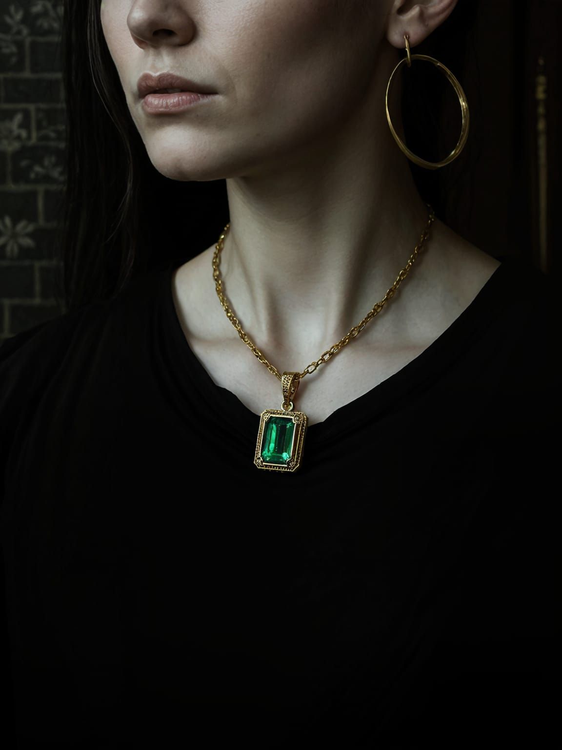 Woman in 17th Century Emerald Necklace, Sinister Style