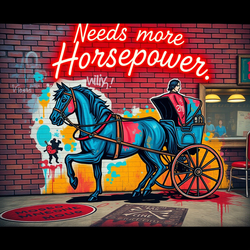Graffiti Horse and Buggy Mural on Diner Wall