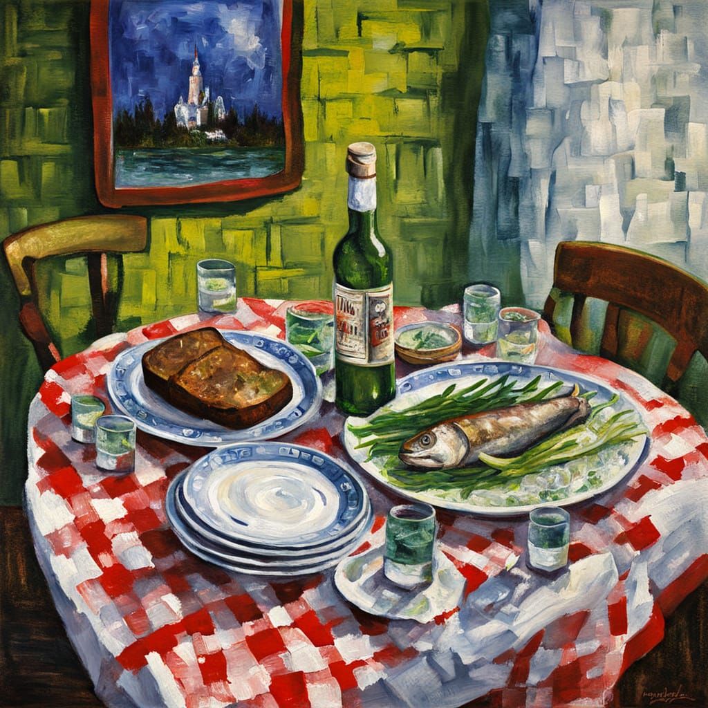 Festive Russian Zakuski Table in Documentary Photography Sty...