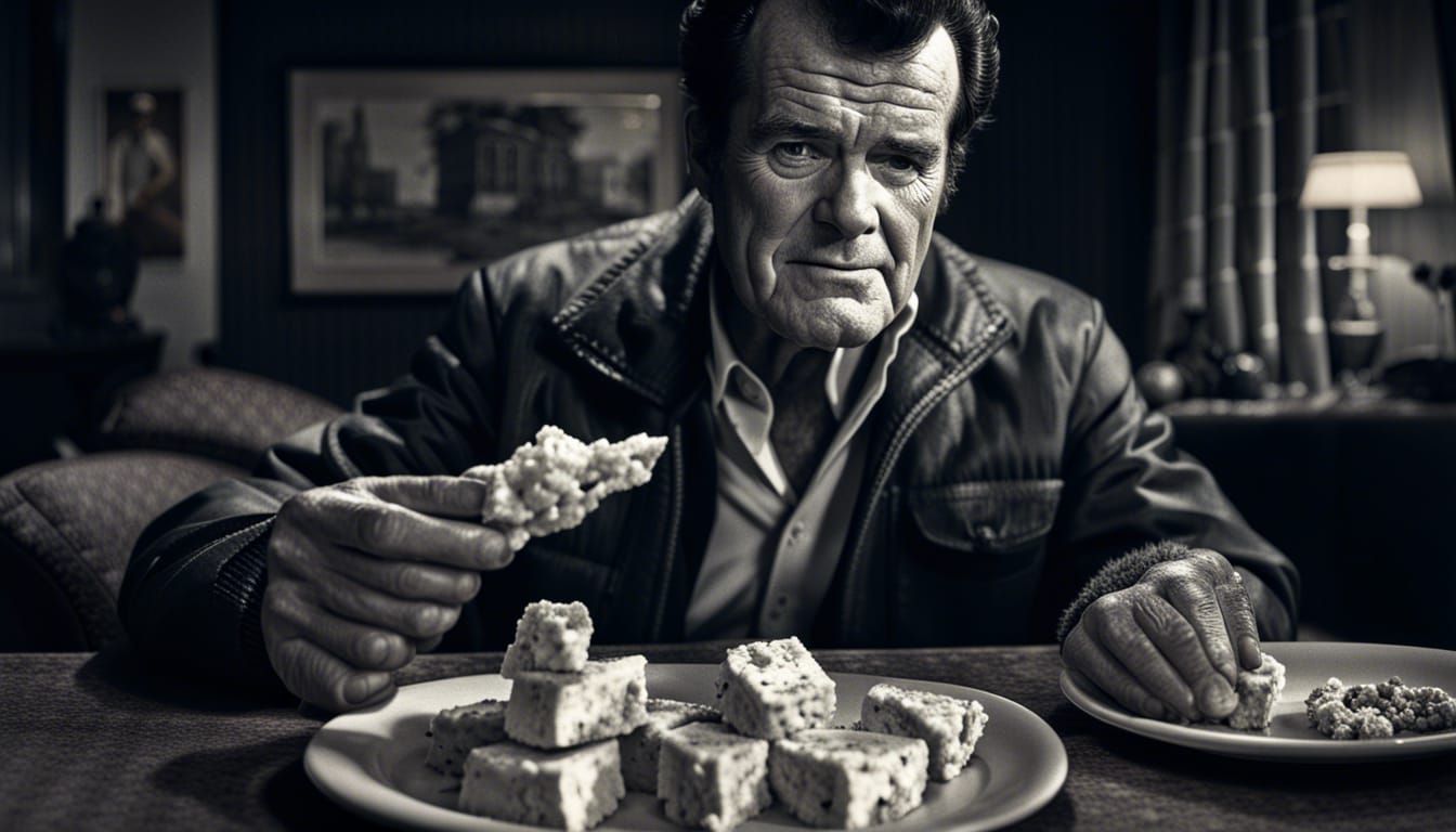James Garner Enjoys Roquefort Cheese in Hyperrealistic Style
