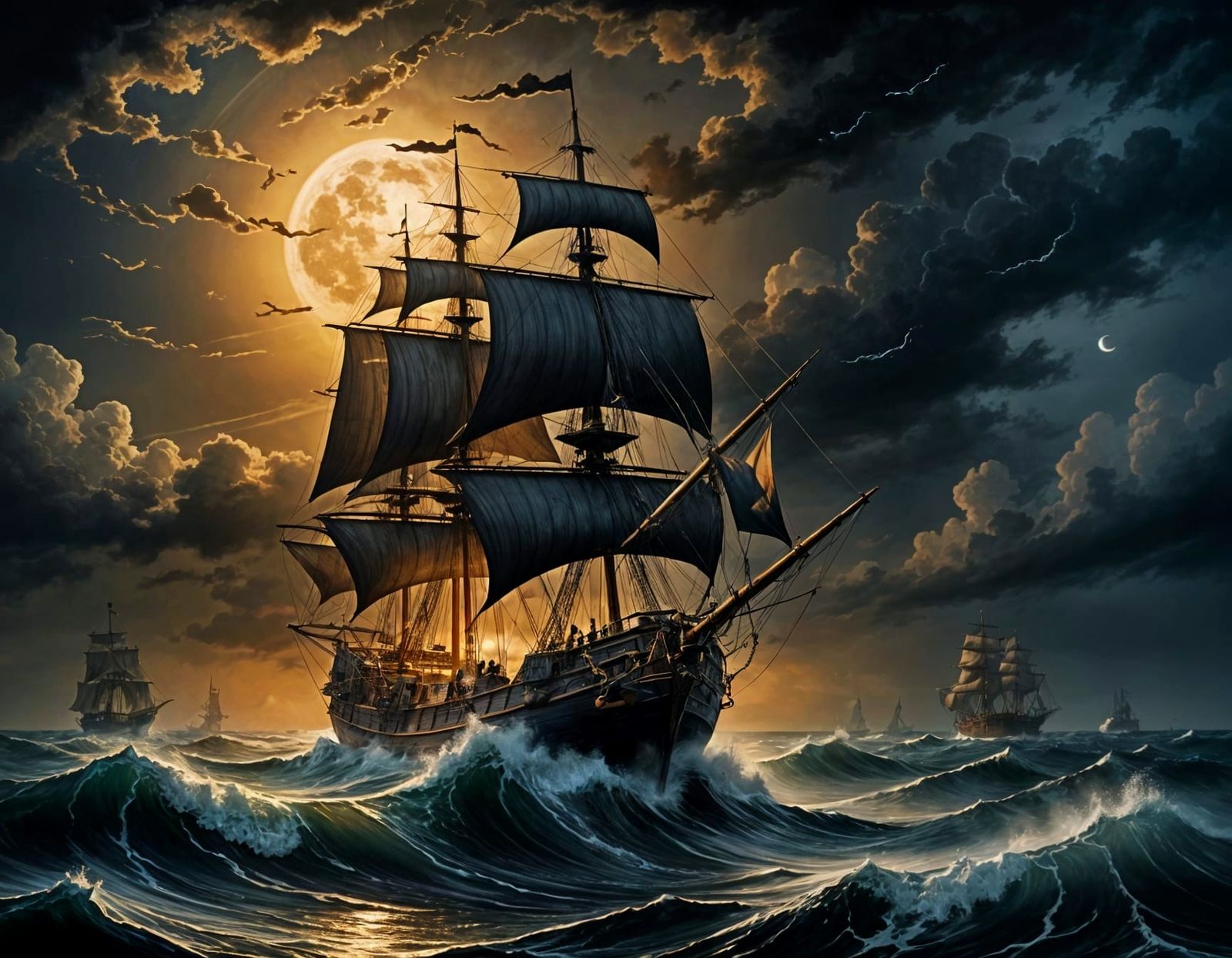 Galleon in Stormy Seas: Dramatic Oil Painting