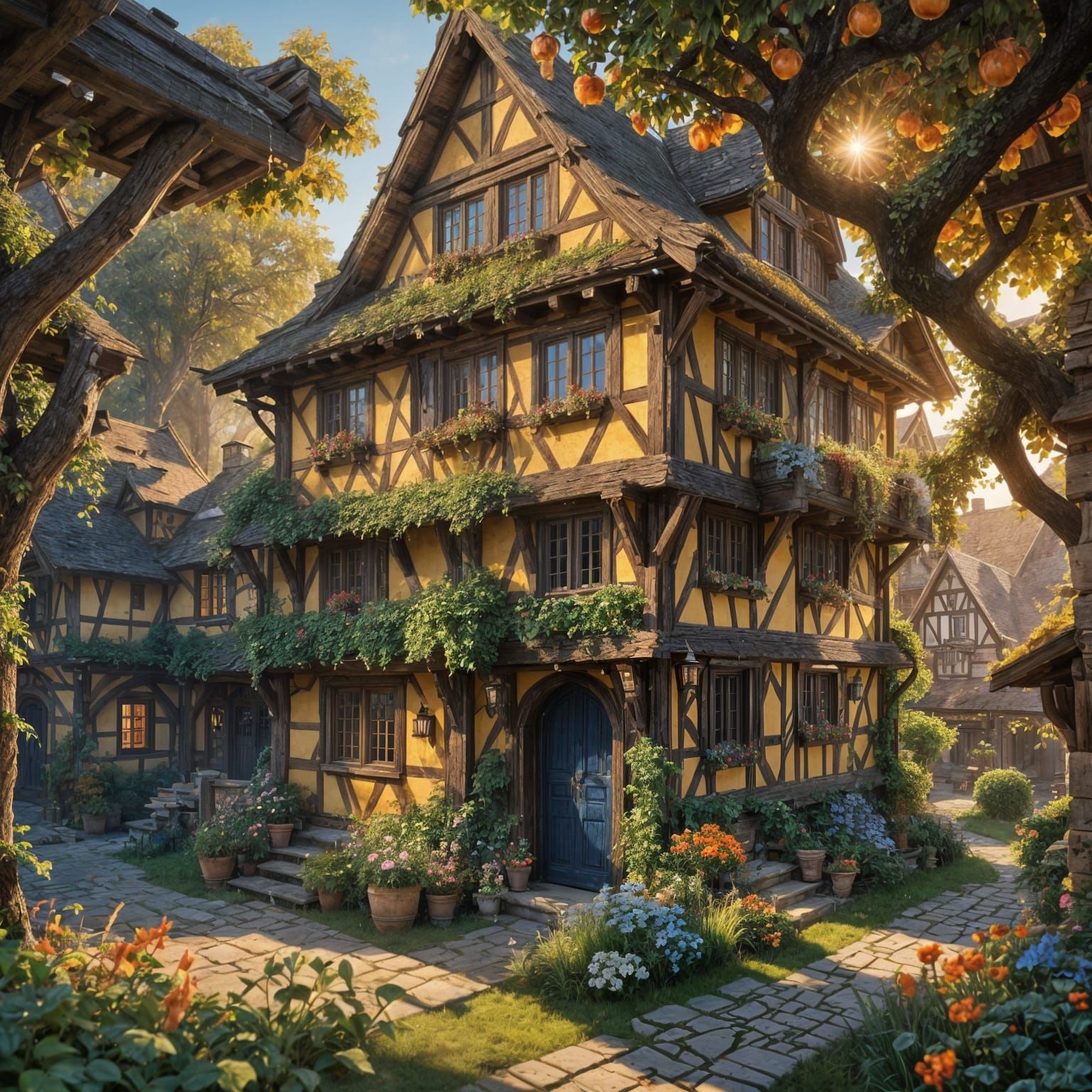 Beautiful Half-Timbered House in Detailed Matte Painting