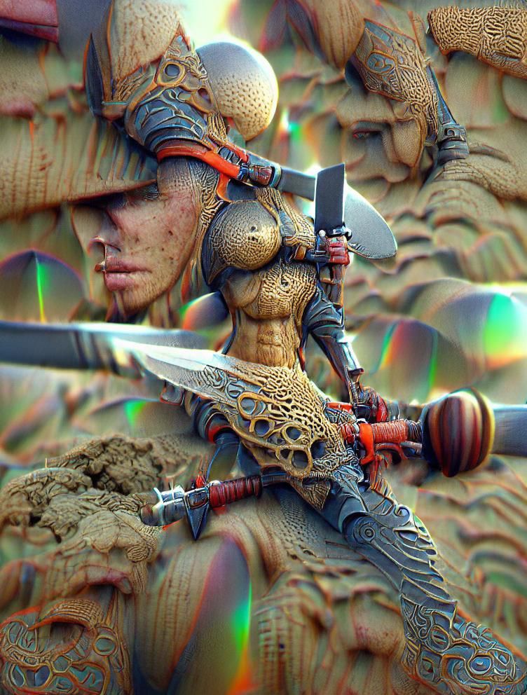 Abstract Warrior with Sword in Kinetic Pointillism