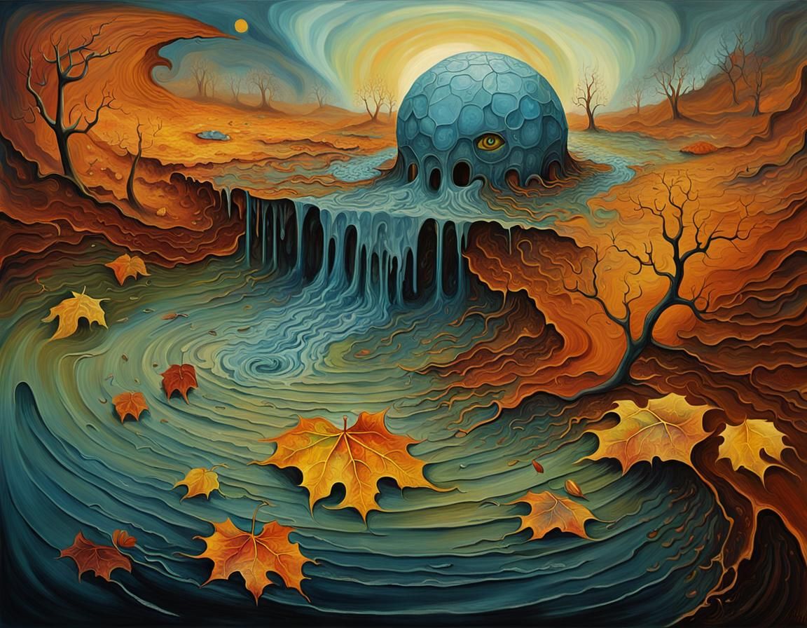 Autumn Raindrop: Surreal Oil Painting