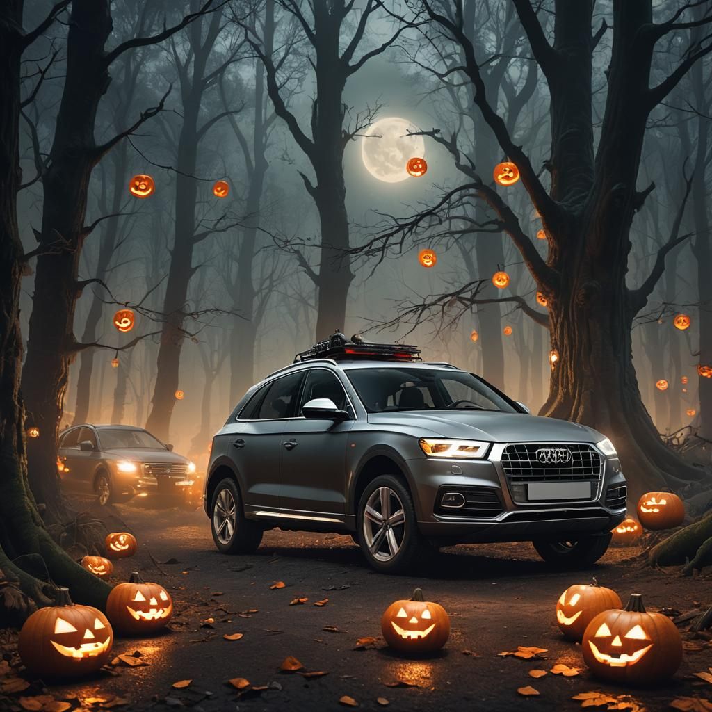 Audi Q5 in Halloween Forest, Fantasy Concept Art