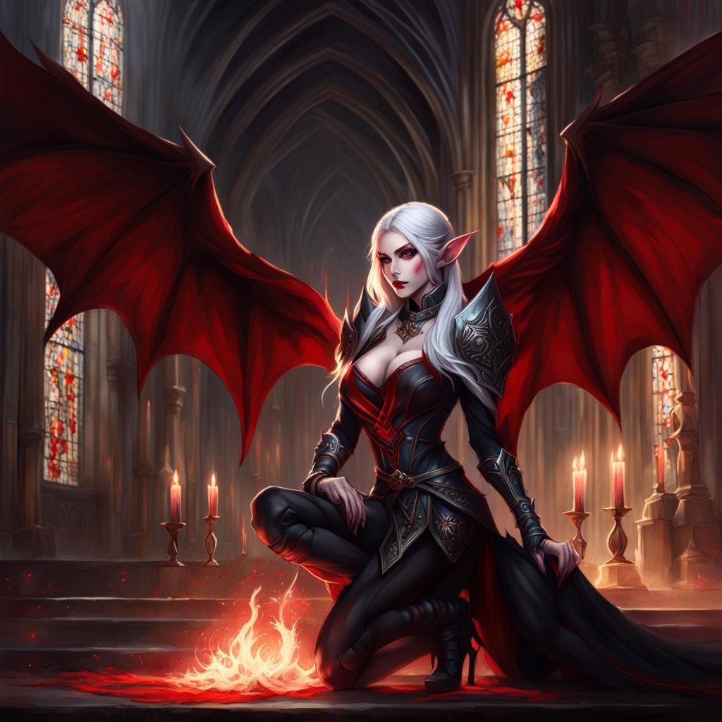 Sinister Elf Cleric with Red Tattoos