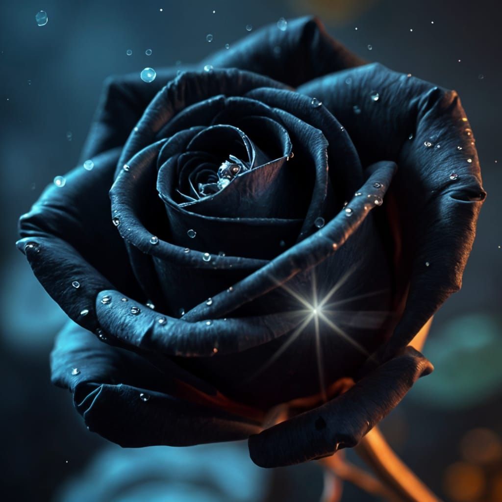 Diamond Rain Drops on a Black Rose in Luxe Detail