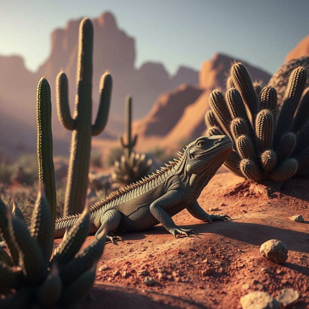 Lizard in Vibrant Desert Oasis