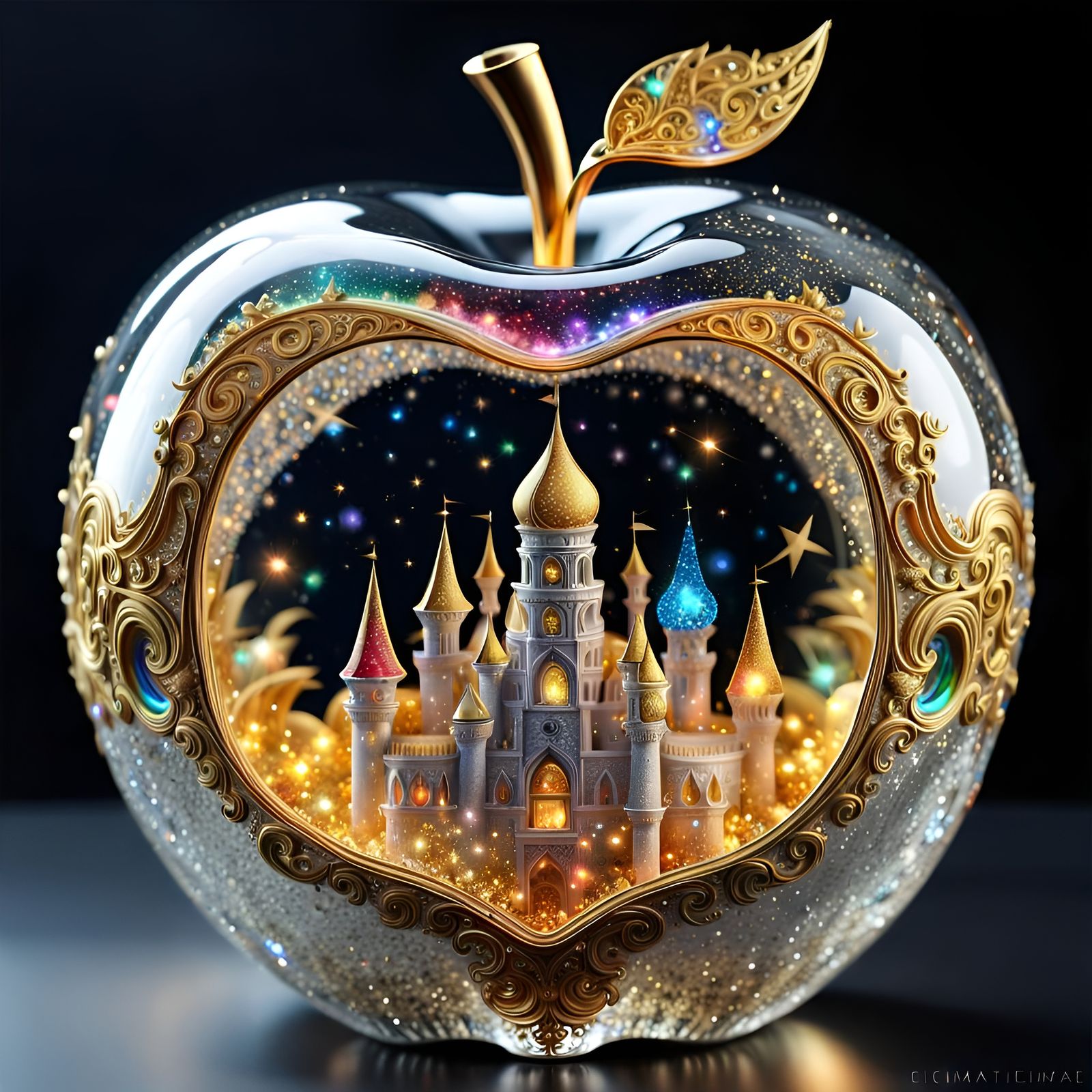 Magical Palace inside a Gold Crystal Glass Apple
